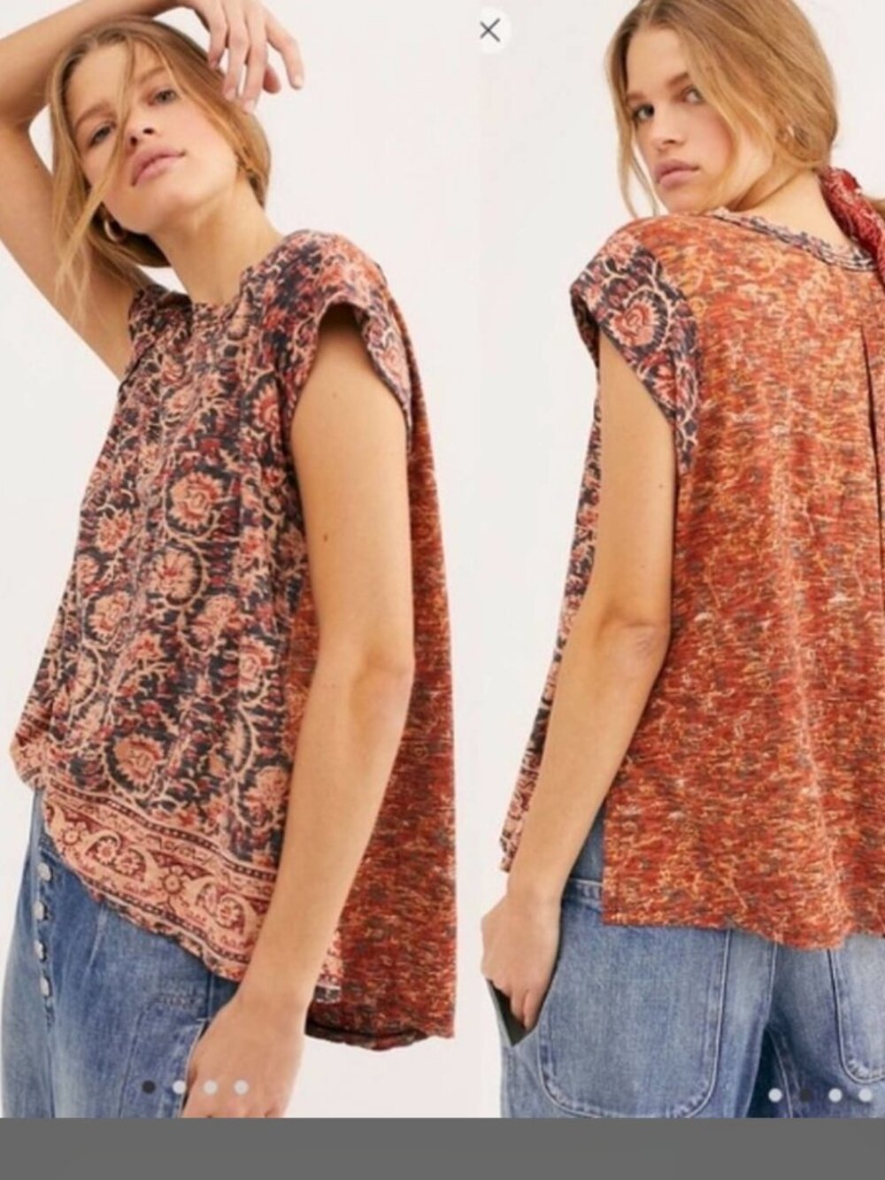 Free People High Tide Tee Rust Paisley Print Oversized